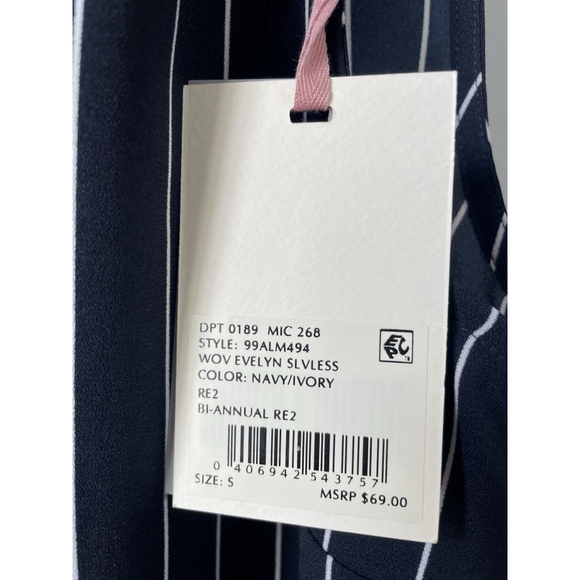 NWT Alex Marie Navy And Ivory Striped Sleeveless Lightweight Blouse Size Small - Picture 7 of 7